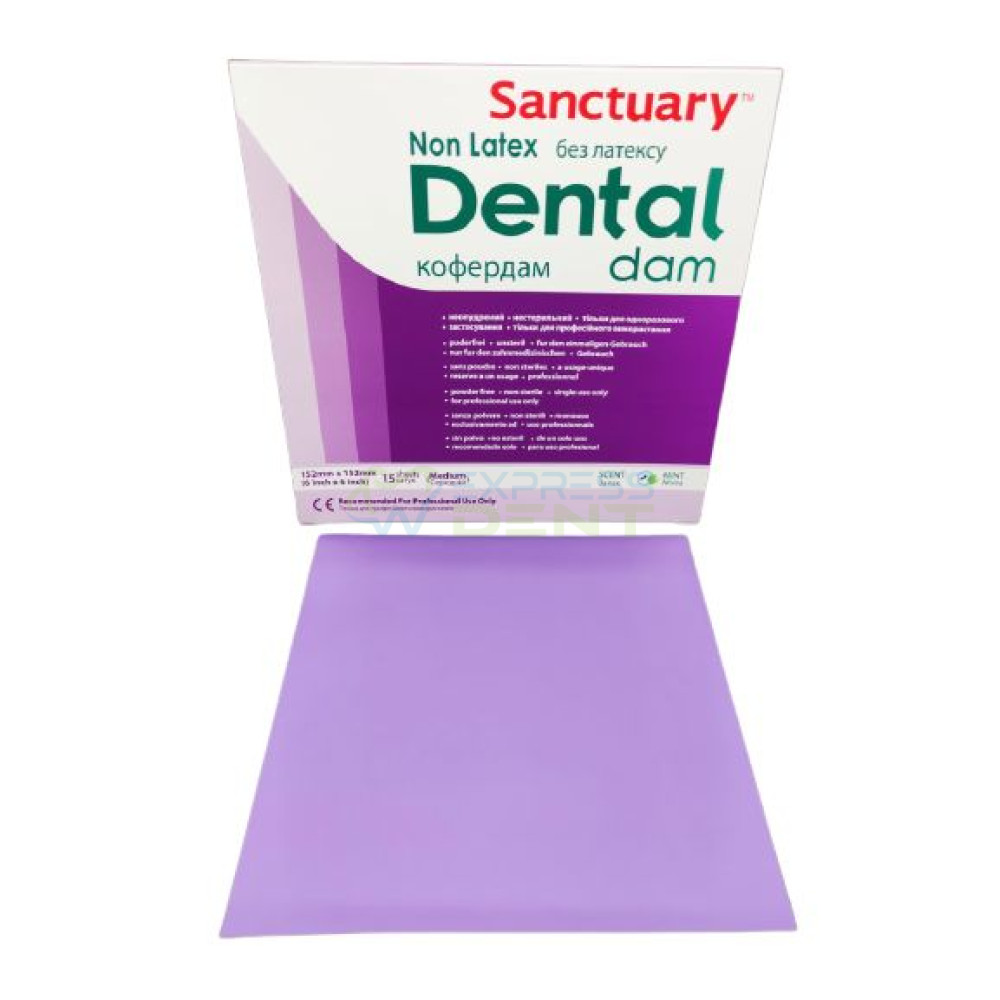 Раббердам хустки Sanctuary Dental Dam безлатексні, фіолетові medium, 15шт. 