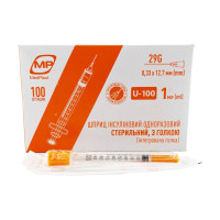 Шприц інсуліновий 1мл, з незнімною голкою 0,33х12,7, MedPlast, 1шт.