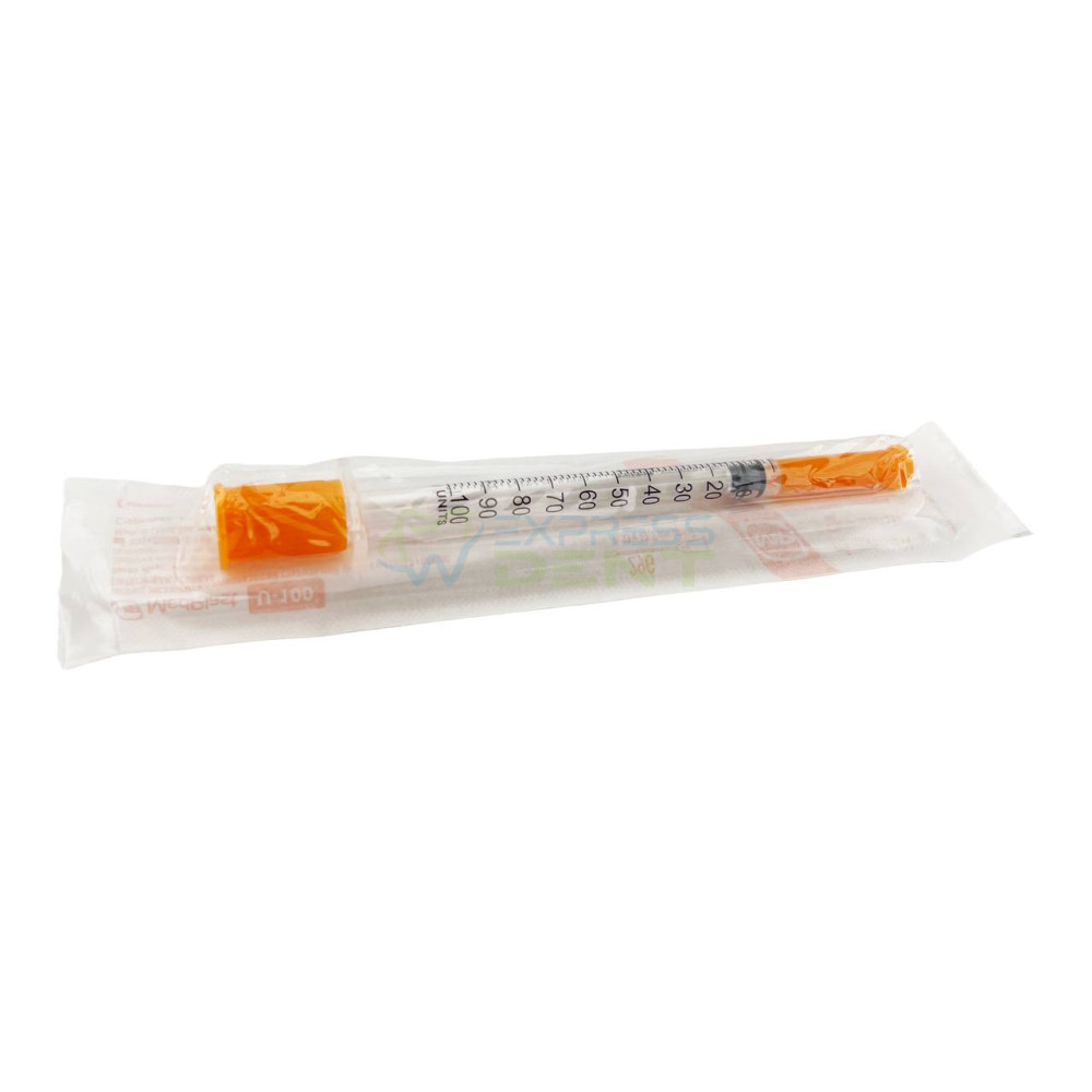 Шприц інсуліновий 1мл, з незнімною голкою 0,33х12,7, MedPlast, 1шт.