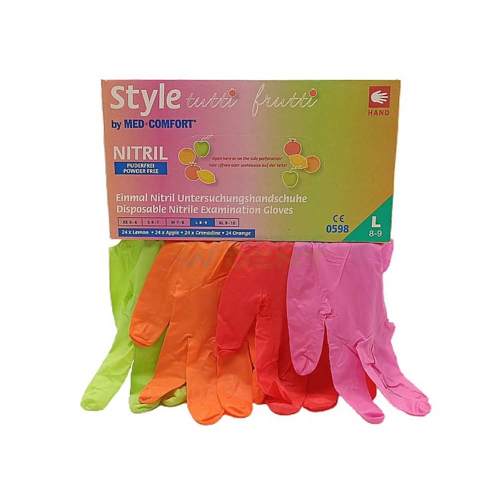 Перчатки Style, Нитрил L, тутти-фрутти, 96шт.