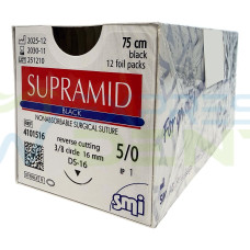 Шовний матеріал супрамід (поліамід) SUPRAMID 5/0 75см, 16мм, 3/8,SMI